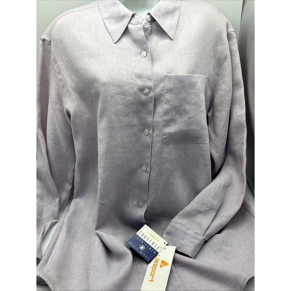VTG Liz Claiborne LizSport Shirt M Purple 100% Linen Long Sleeve Button Up NWT